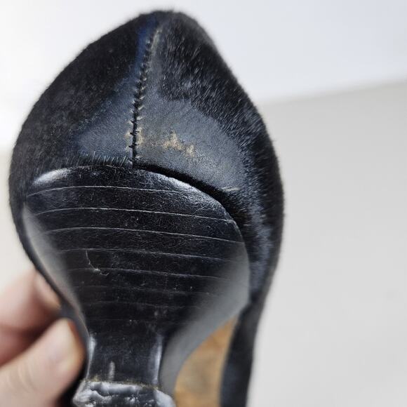 Vintage J Vincent Kitten Heel Shoe Black Calf Hair Womens 6.5 Medallion Dressy - Picture 8 of 16